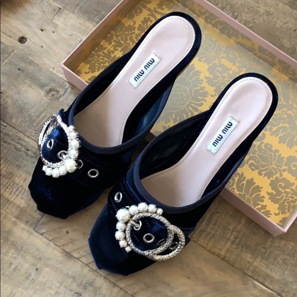 Miu Miu  blue & pearl slide (never worn)